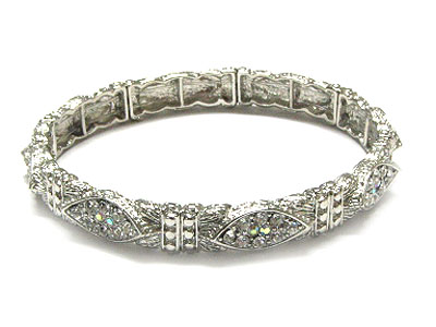 Crystal deco filigree metal stretch bracelet