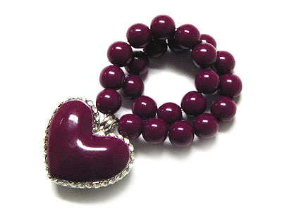 Crystal edge acryl puffy heart edangle stretch  bracelet