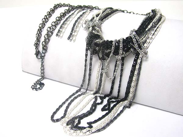 MULTI CHAIN TANGLE HOANGING DROP LONG NECKLACE