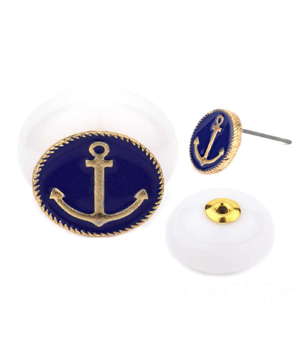 Double sided front and back epoxy anchor and acryl ball duo earring