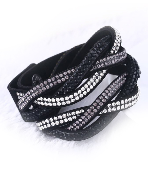 Crystal stud braided leather wrap bracelet