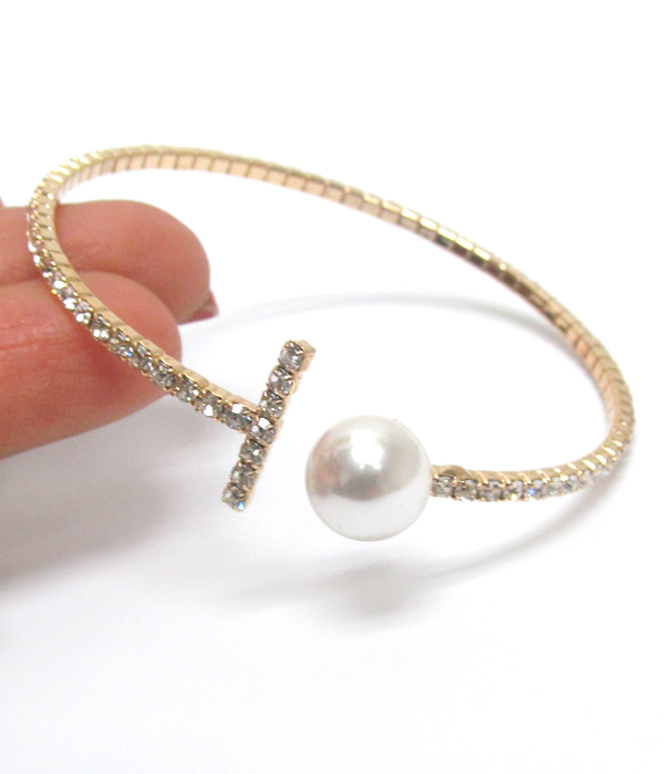 Pearl and rhinestone memory wire bracelet