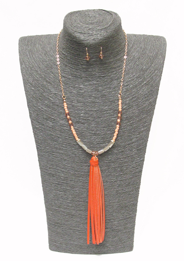 Multi seedbeads with tassel drop necklace set