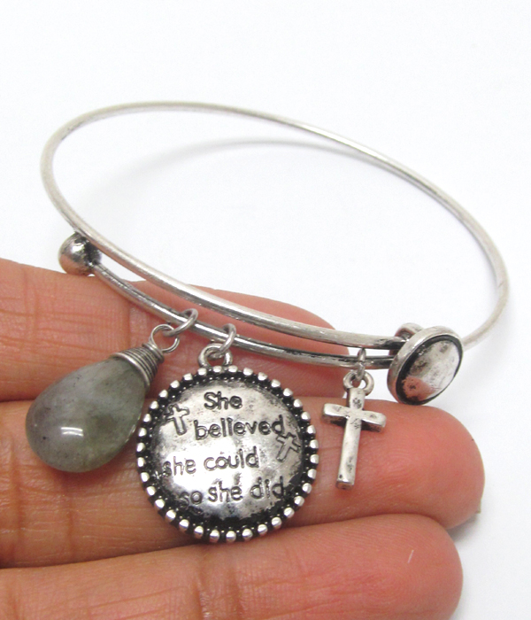 Messge charm wire bangle bracelet