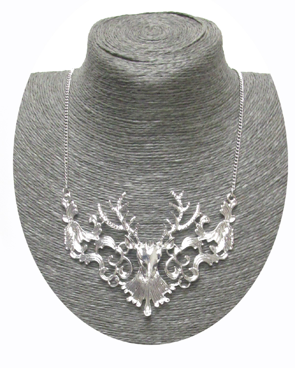 Metal reindeer head bib necklace 