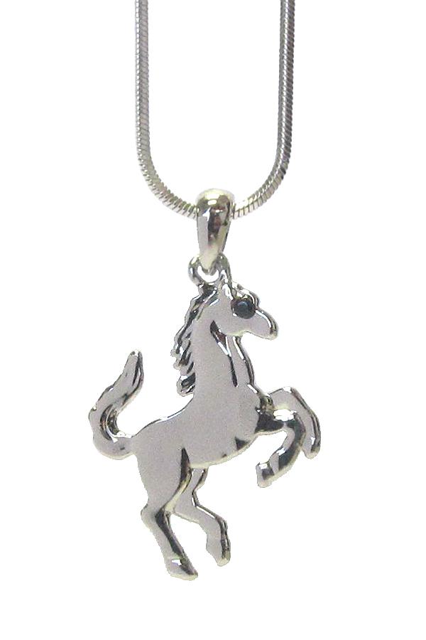 WHITEGOLD PLATING SIMPLE HORSE PENDANT NECKLACE