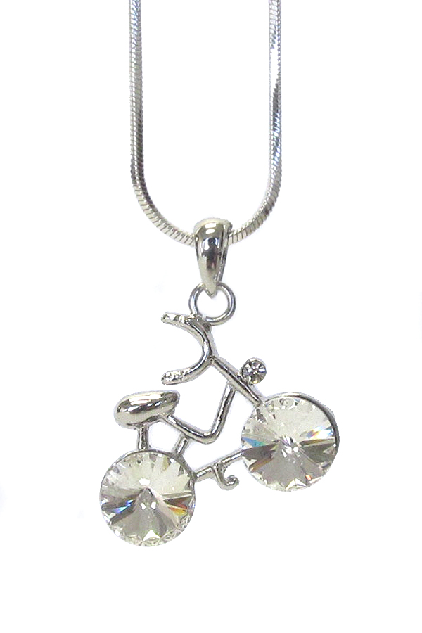 WHITEGOLD PLATING CRYSTAL BIKE PENDANT NECKLACE