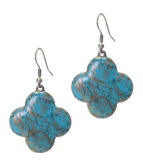 Turquoise print quatrefoil earring