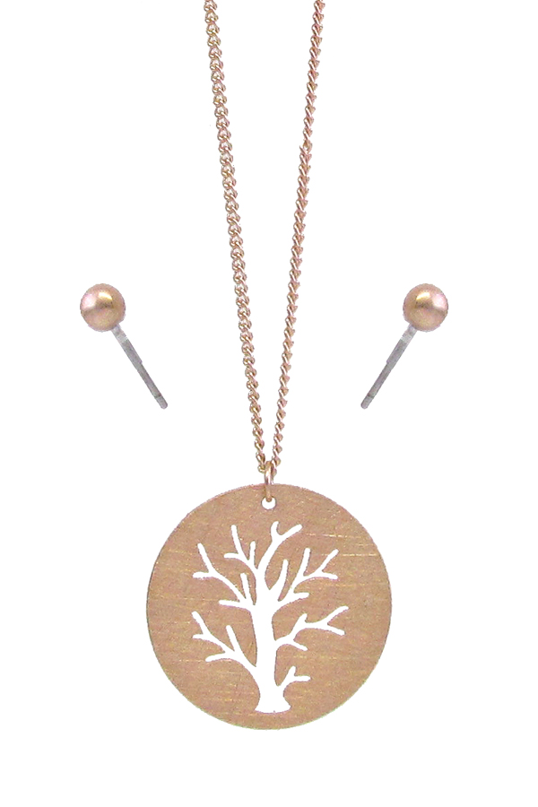 SCRATCH BRASS METAL TREE OF LIFE NECKLACE SET
