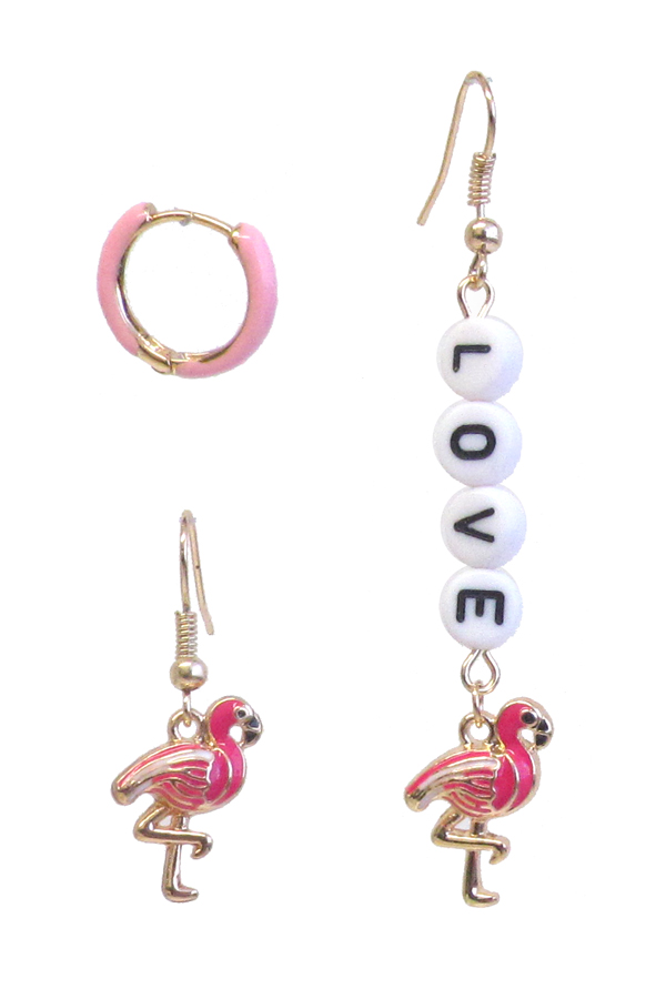 Flamingo triple earring set - love