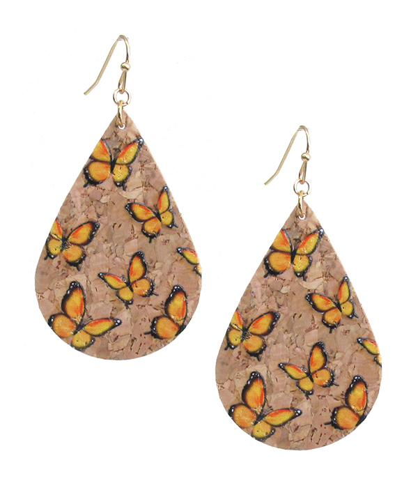 Butterfly print cork earring