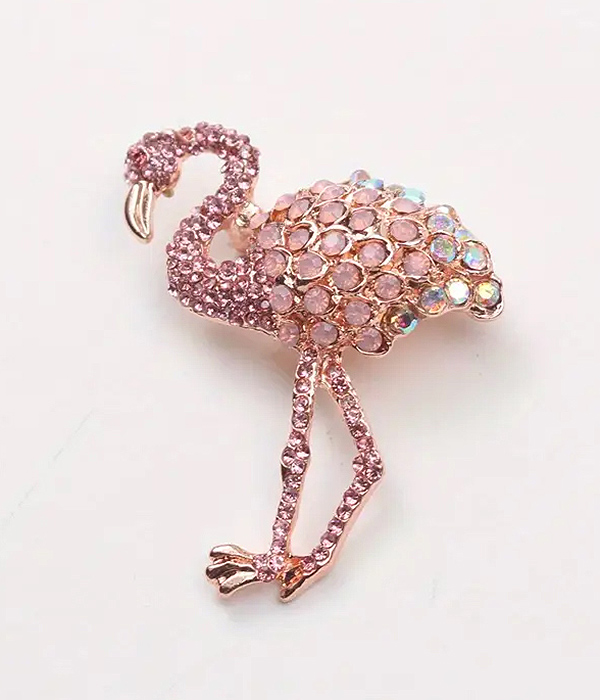 Rhinestone flamingo brooch