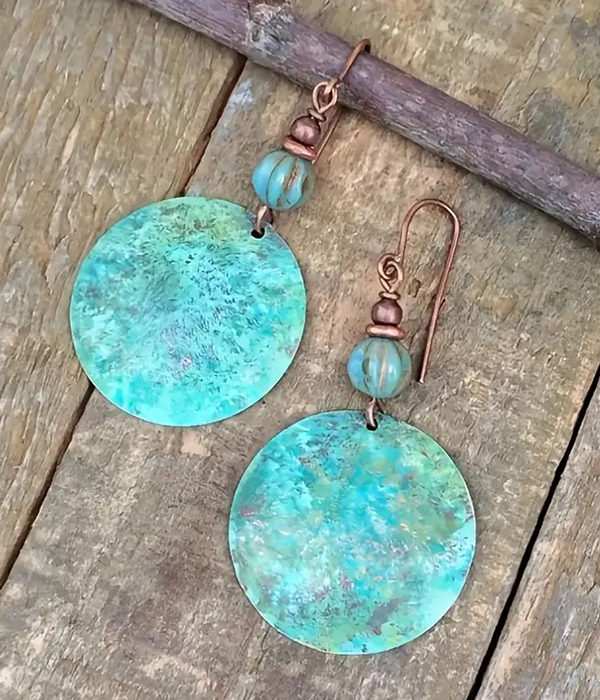 Vintage patina disc earring