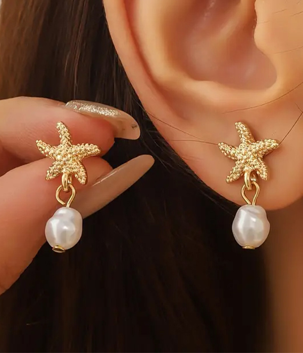 Sealife theme starfish and pearl earring