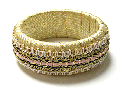 Wood bangle with fabric wrap bracelet