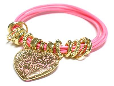 Filigree heart charm multi cord string bracelet -valentine