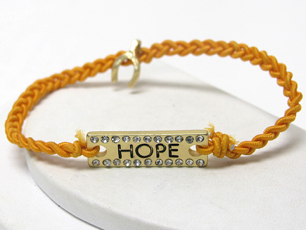 Crystal deco message metal plate and twisted cord friendship bracelet