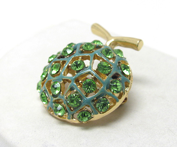 Crystal and epoxy deco melon brooch or pin