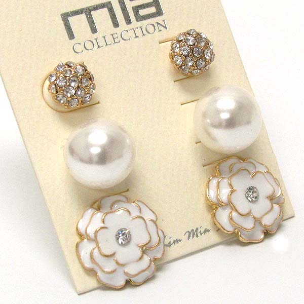 Crystal flower peal ball crystal fire ball-three pair earring set