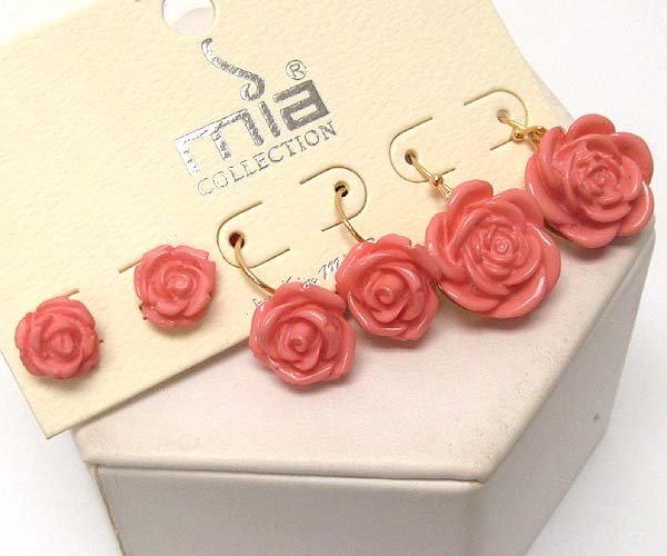 Acryl rose drop earring set of 3