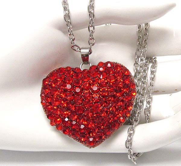Crystal stud puff heart necklace -valentine