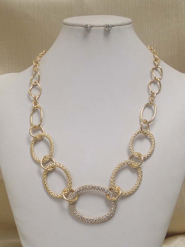 Crystal oval ring link necklace earring set