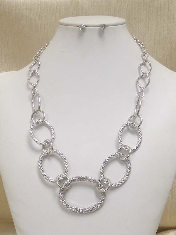 Crystal oval ring link necklace earring set