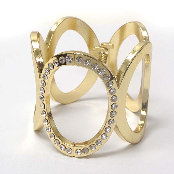Crystal oval ring link hinge bangle bracelet