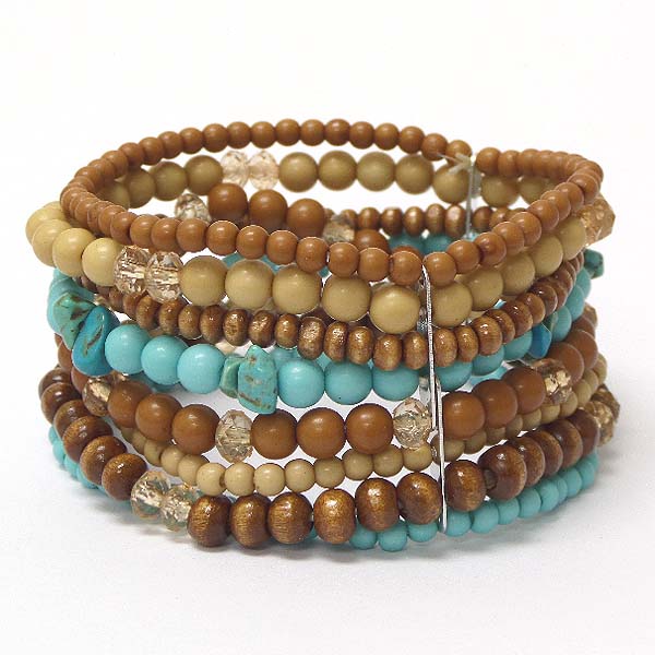 Multi wood chip stretch bracelet