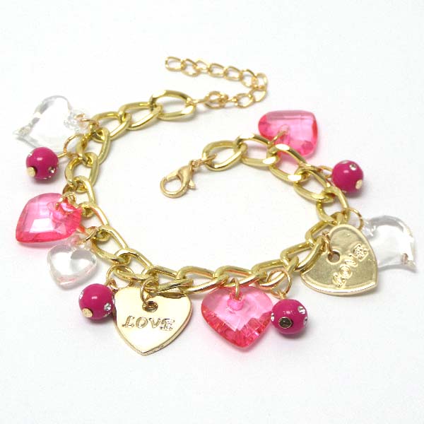 Multi metal and acrylic valentine heart charm bracelet