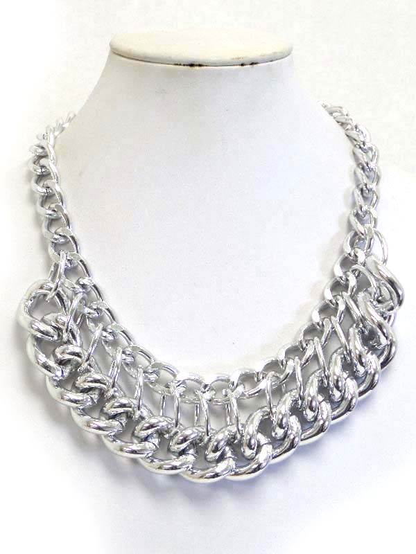 Thick metal chain drop link necklace