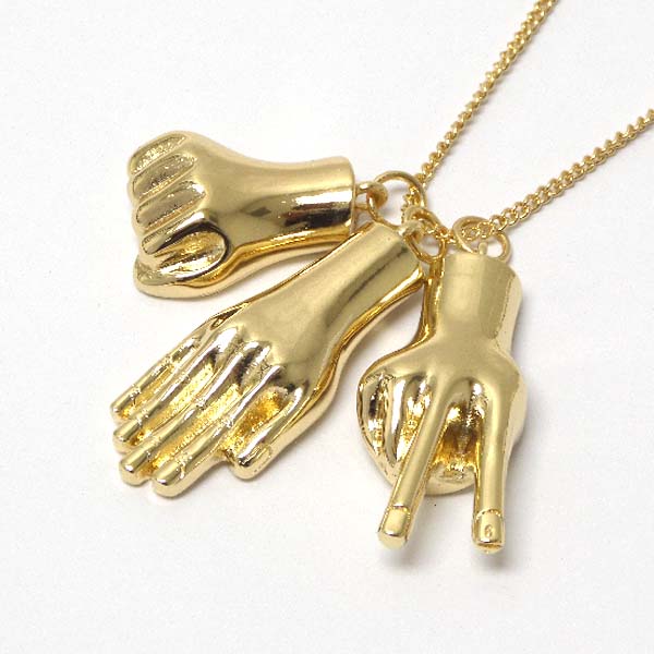 Rock scissor paper triple pendant long necklace