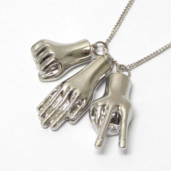Rock scissor paper triple pendant long necklace