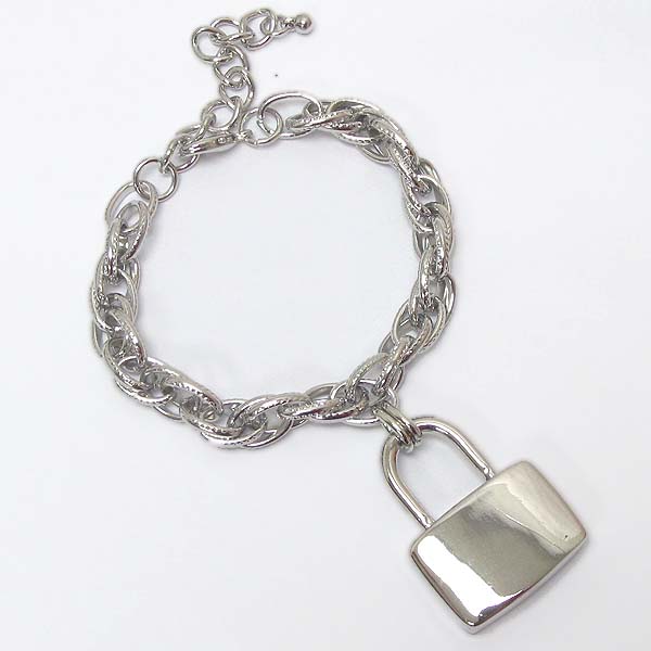 Premier electro plaitng metal lock charm chain bracelet