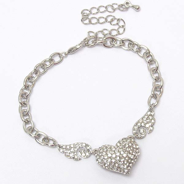 Premier electro plating crystal heart and angel wing bracelet -valentine