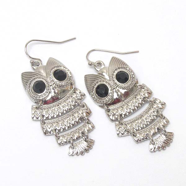 Premier electro plating crystal eyed owl earring