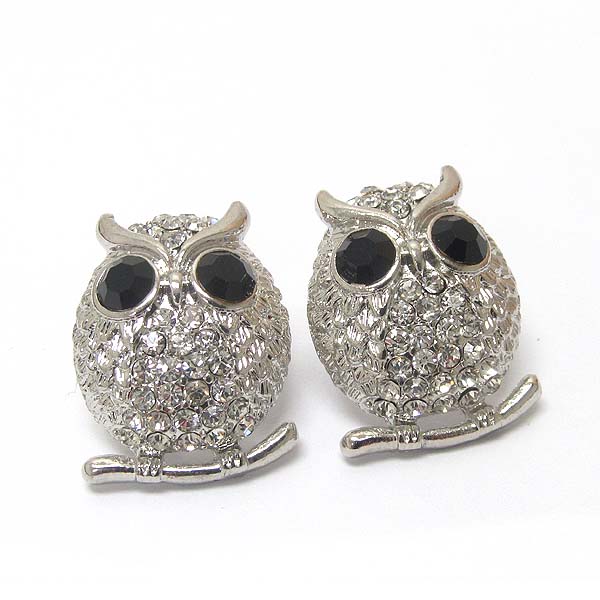 Premier electro plating crystal puffy owl earring