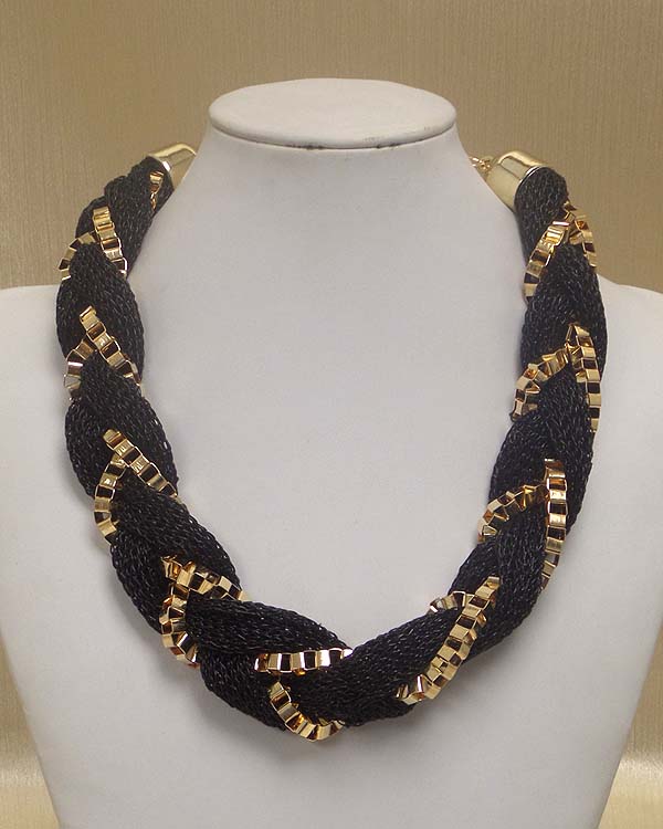 Mesh chain fabric braid necklace