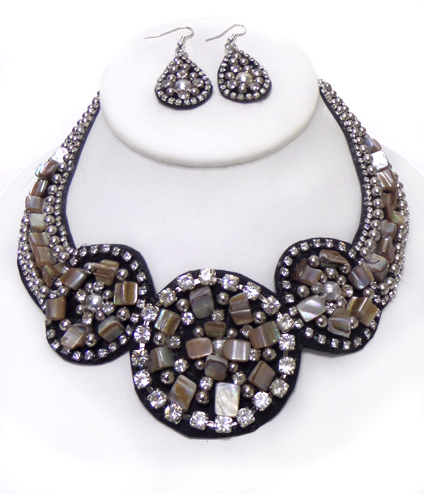 Sea shell and crystals deco handmade bib necklace set