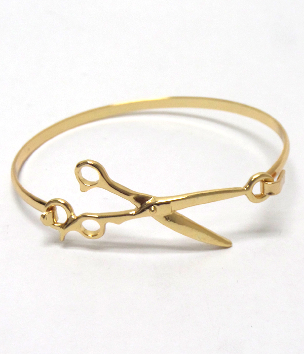 Thin scissors hook metal bangle bracelet