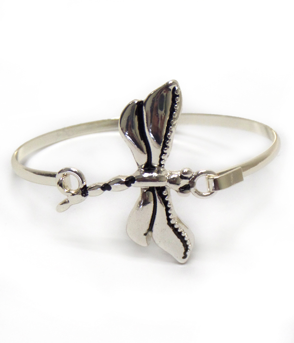 Dragonfly thin metal hook bangle bracelet