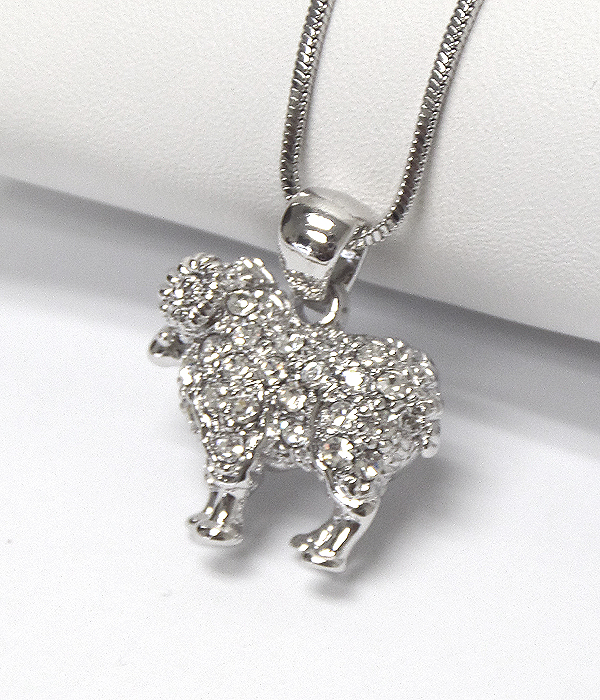 Made in korea whitegold plating crystal lamb pendant necklace