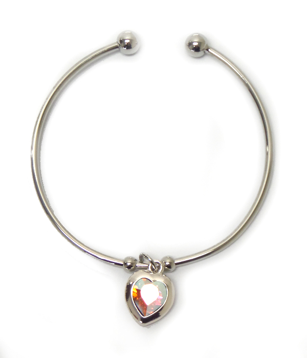 Genuine swarovski crystal  heart charm bangle bracelet - made in usa