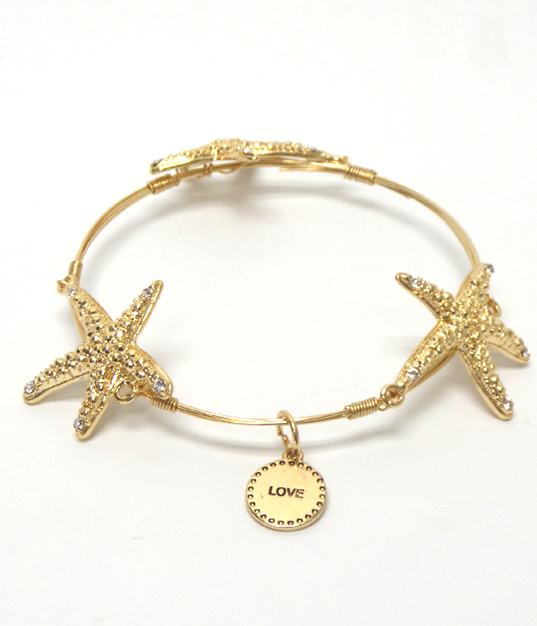 Three starfish wire bangle bracelet