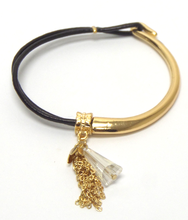 Half cord and half metal hook and chain charm bracelet