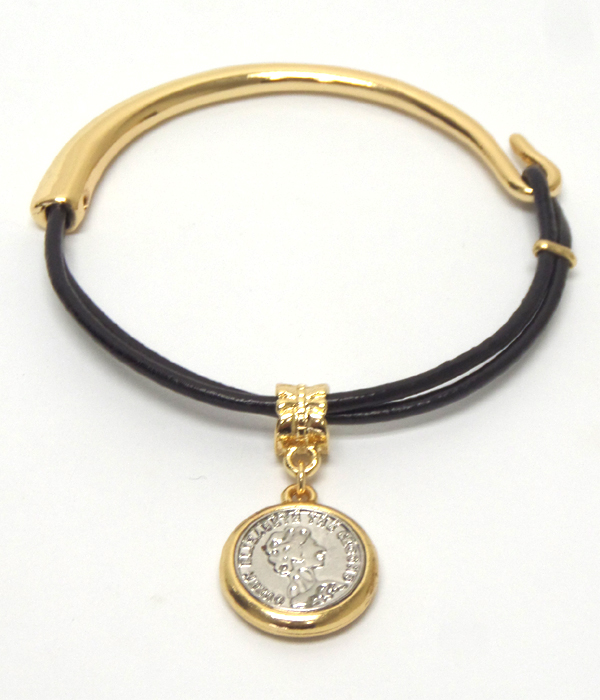 Half cord and half metal hook and coin charm bracelet