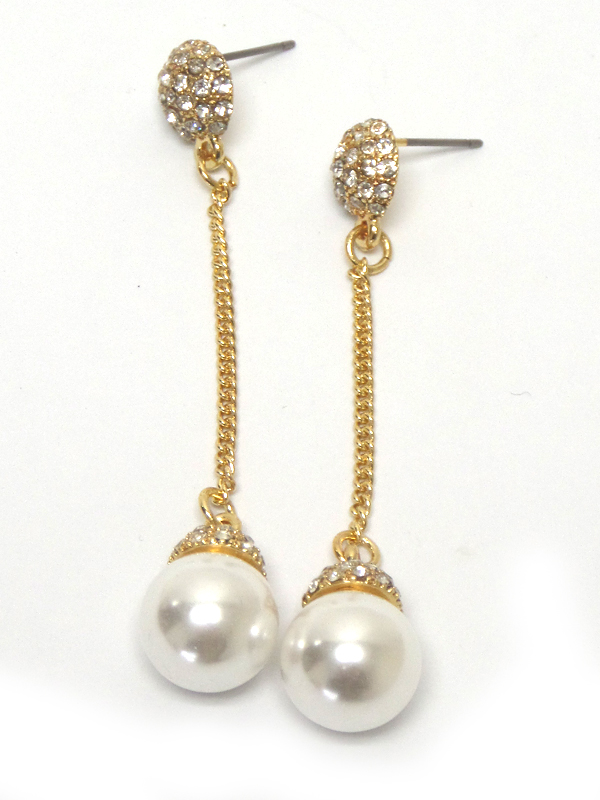 Crystal and pearl chain drop earrng