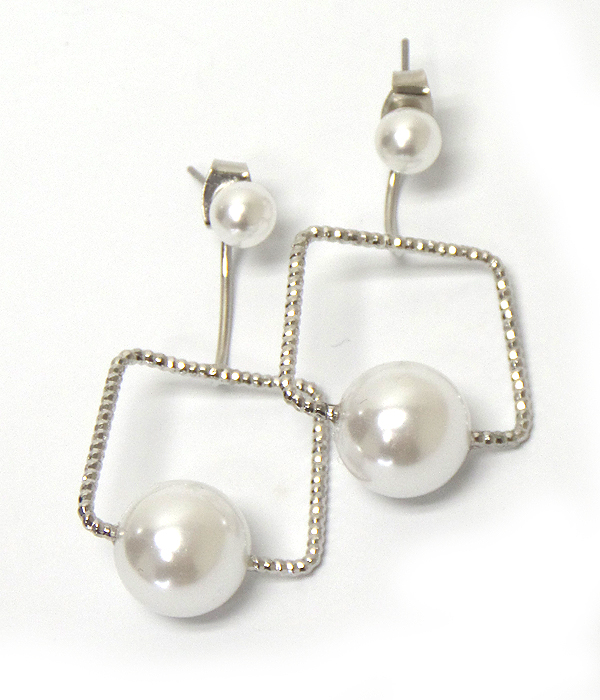 Pearl and square wire drop earring