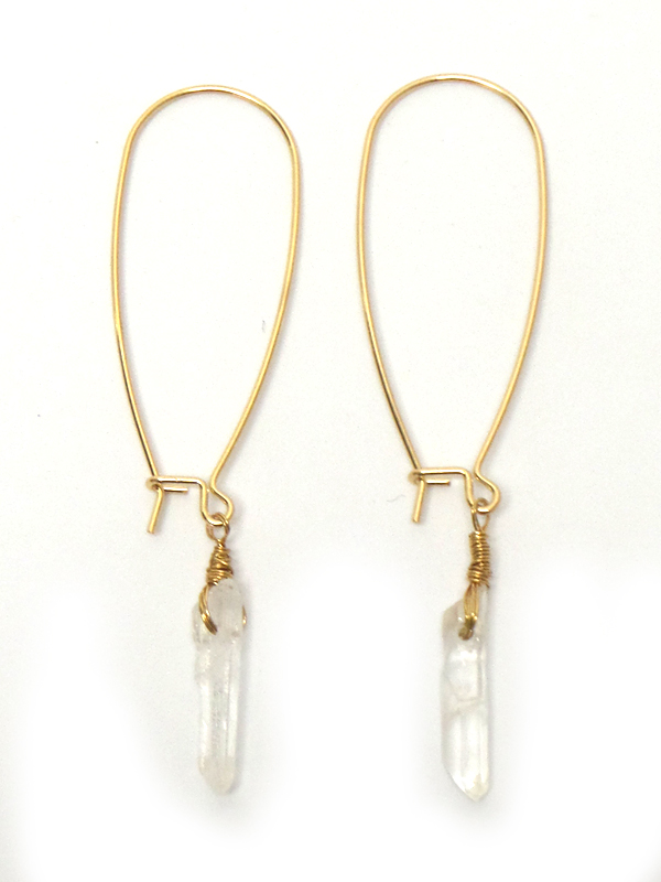 Handmade semi precious stone drop wire hook earring