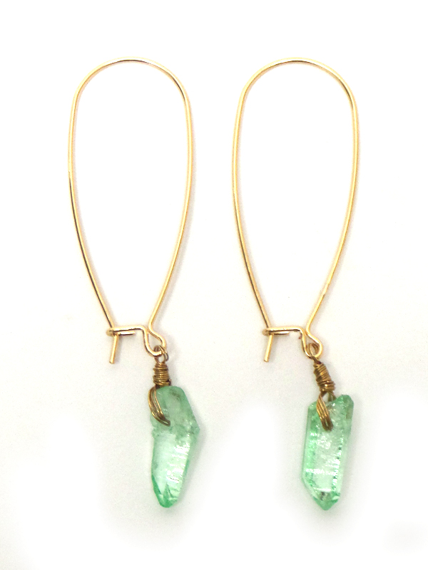 Handmade semi precious stone drop wire hook earring